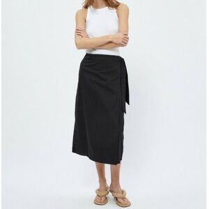 Loft linen women's midi wrap skirt in black 6